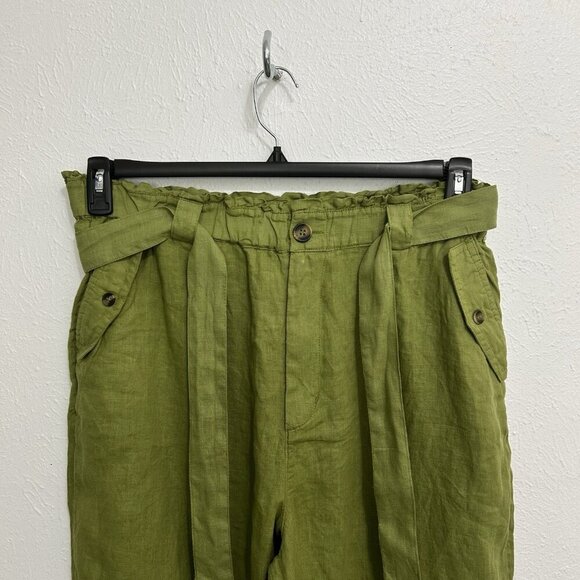 CC  California Lime Green Linen Cropped Pants Wide Leg Scrunched Waist Size L - Picture 4 of 12